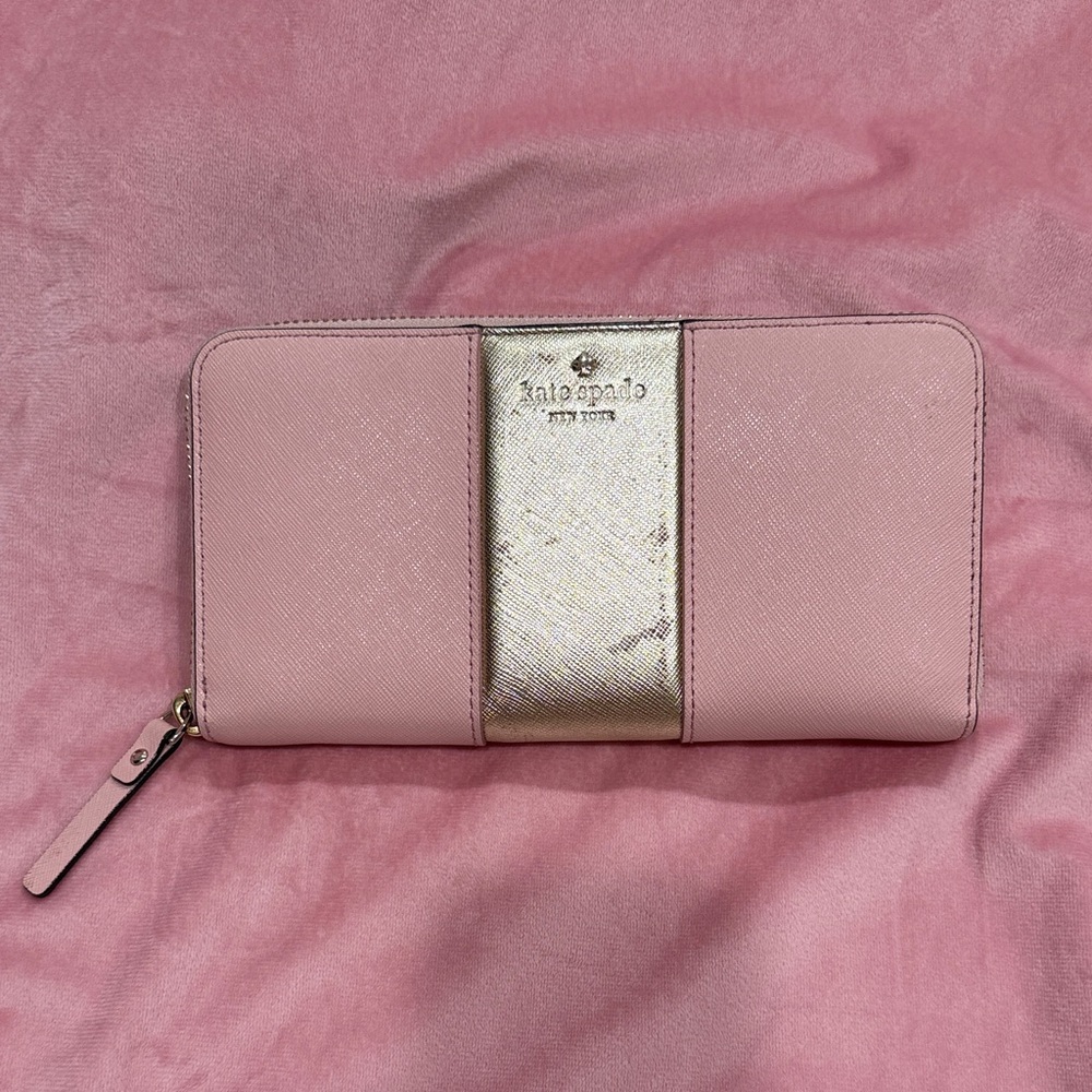 kate spade new york Lacey zip around Continental wallet pink gold saffiano